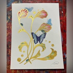 Butterflies Original painting Art Floral Gold accents Artwork Signed 2026